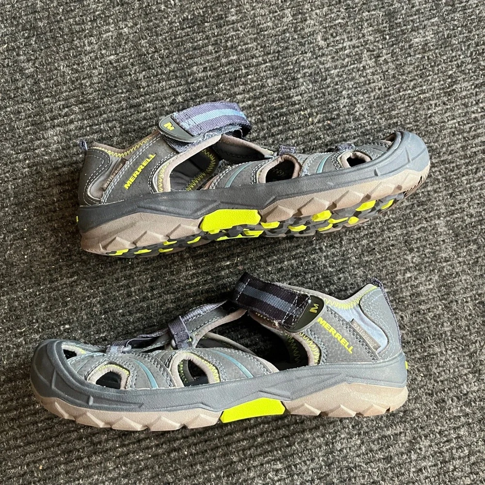 Merrell Hydro Water Sandals Kids Size 5W Gray Blue Waterproof Hiking Trail Shoes